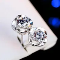 YIRAN Jewelry Lyxiga Små Runda Örhängen med Blommor för Kvinnor Äkta 925 Sterlingsilver Bröllopssmycken Dubbla Kristall Zirkon Örhängen för Kvinnor gray
