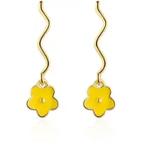 YIRAN Jewelry Smycken Söt Delikat Flicka Kvinnor Örhänge Röd /Gul Emalj Liten Blomma 925 Sterling Silver Vågformad Stud Minimalistisk Blomma Örhänge gul