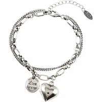 YIRAN Jewelry Xiyanike 925 Sterling Silver Kärleksbrev Hjärta Dubbellagerarmband Dam Unik Design Thailändskt Silver Retro Lätt Lyx Smycke gray
