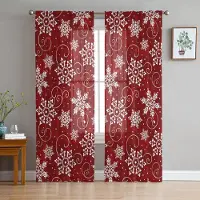 Household supplies MH Jul Snöflinga Textur Röda Skira Gardiner för Vardagsrumsdekoration Fönstergardiner Kök Tyll Voile Organza Gardiner W135 x H115cm x1 brown