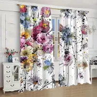 Yiran Furniture 2 st Lyxiga Vackra Blommor Tryckta Gardinpaneler med Kanalficka, Dekorativa Gardiner för Vardagsrum Sovrum Kontor Heminredning W65X60H(cm)X2Pcs&Grommet Top