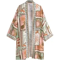 Next Kimono ljusgrön / mandarin / rosa / ullvit