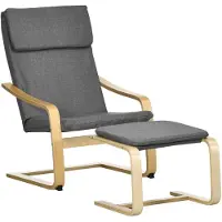 Aosom Grå Relaxstol med Fotpall i Linne med Armstöd