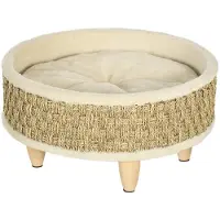 Aosom Upphöjd Hundsäng med Tvättbar Kudde, Beige