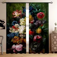 Yiran Furniture Stjärnklar himmel blommiga tryckta gardiner, Oljemålning, Lämpliga för sovrum, vardagsrum, studenthem, dekorativ heminredning W50X130H(CM)X2PCS&Rod pocket