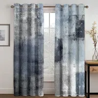 Yiran Furniture Blågrå Graffiti Konst Textur Abstrakt Design Konst Fri Frakt 2 Delar Tunna Skuggande Fönstergardiner för Vardagsrum Sovrum 100W130H(CM)40x51in&Grommet Top