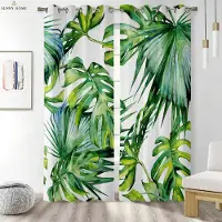 Yiran Furniture 2-delars set av tropisk vegetation guldgröna gardiner i pastoral stil för kök, vardagsrum och sovrum dekorativa gardiner W50xH140(CM)x2PCS&Grommet Top