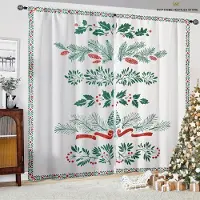 Yiran Furniture God Jul Tecknad Tryckta Gardiner, Öppen spis, Träd, Heminredning, Sovrum, Vardagsrum, Kök, Dekorativa, 2 st W50X130H(CM)X2PCS&Rod pocket