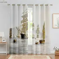 Yiran Furniture Landskaps Oljemålning Konst Tryckta Gardiner Lämpliga För Sovrum Sovsal Studio Vardagsrum Dekorativa Gardiner Lätta Att Tvätta W50xH140(CM)x2PCS&Grommet Top