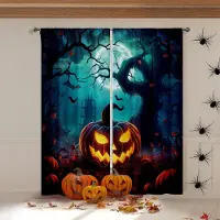 Yiran Furniture Halloween Dekorativa Gardiner Skräck Pumpa Dödskalle Tecknad Tryck Gardiner Sovrum Restaurang Högtidsfest Dekorativa Gardiner W50xH140(CM)x2PCS&Grommet Top