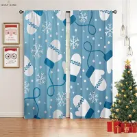 Yiran Furniture Juldekoration Gardiner Jultomte Öppen spis Barnrum Vardagsrum Arbetsrum Fönster Mörkläggande Värmeisolerande Gardiner W100xH130(CM) folio&Grommet Top