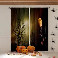 Yiran Furniture Dödskalle Spindelnät Halloween 3D-tryckta Gardiner Lämpliga För Barnrum Restaurang Arbetsrum Högtidsfest Dekoration Gardiner W50xH140(CM)x2PCS&Grommet Top