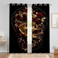 Yiran Furniture Blommigt Ros Dödskalle 3D-tryckta Gardiner Gotiska Retro Gardiner Sovrum Vardagsrum Studier Fönsterdekoration Gardiner 2 Delar W50xH140(CM)x2PCS&Grommet Top