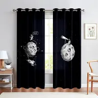 Yiran Furniture 3D Tecknad Rymdfärd Astronaut Raket Satellit Gardiner 2 Paneler Barnens Favoritrum Sovrum Arbetsrum Fönsterdekor Gardiner W50X130H(CM)X2PCS&Rod pocket