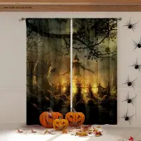 Yiran Furniture Halloween Skräck Pumpa Tecknad Tryck Gardiner, Mörkläggande, Värmeisolering, Restaurang, Sovrum, Festdekoration W100xH130(CM) folio&Rod pocket