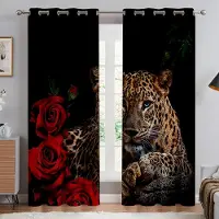 Yiran Furniture Rosa Lejon Tiger Djur Blomtryck Gardiner, Sovrum Kontor Kök Vardagsrum Studierum Heminredning Gardiner 2 Paneler W50X130H(CM)X2PCS&Rod pocket