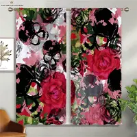 Yiran Furniture Färgglatt Mönster Blommigt Dödskalle 3D-Tryckta Gardiner, Halloween, Festival, Festdekoration, Lämpliga för Sovrum, Matsal W50X130H(CM)X2PCS&Rod pocket