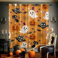 Yiran Furniture Halloween Dekorativa Gardiner Skräck Pumpa Fladdermus Gotisk Tecknad Tryck Gardiner Barn Barnrum Vardagsrum Festdekoration W50xH140(CM)x2PCS&Grommet Top