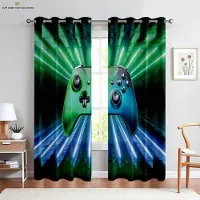Yiran Furniture E-sportrumsgardiner Coolt spelhandtag 3D-tryckta gardiner Lämpliga för sovrum vardagsrum kök spelrumsgardiner 2 stycken W50X130H(CM)X2PCS&Rod pocket