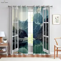 Yiran Furniture Fönstergardiner Fönsterlandskap Havssida 3d-effekt Gardin Stångficka Vardagsrum Sovrum Kök Dekorativa Gardiner 2 Delar W50xH140(CM)x2PCS&Grommet Top