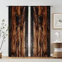 Yiran Furniture 2 st Vertikalrandig Träådring Dörr Tryckt Gardin 3D Digitaltryckt Gardin Hushåll Sovrum Vardagsrum Inredning Stångficka 2x50W130H(CM)&Grommet Top