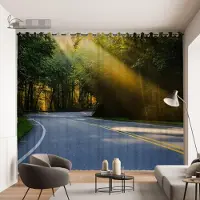 Yiran Furniture 2-delad Anpassad Skogsgardin Visuell Förlängning Motorvägsgardin 3D Rymd Skog Träd Grön Scenisk Vardagsrumsfönster Gardin 2x60Wx50H(CM)&Grommet Top