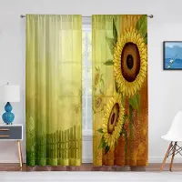 Yiran Furniture Oljemålning Solgult Blommor Konstverk Tyllgardiner för Vardagsrum Sovrum Chiffong Skir Voile Kök Fönstergardin (W50H130cm)-2pcs&Grommet Top