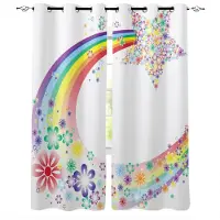 Yiran Furniture Färg Regnbåge Röd Gul Blå Färg Fönster Screentryckt Design Kontor Inomhus Fönstergardiner Köksgardin Hem cortinas 2x60Wx50H(CM)&Grommet Top