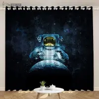 Yiran Furniture Moderna Industriella Gardiner Tech Astronaut Gardiner för Sovrum Golv-till-tak Fönster Köksgardiner cortinas Rideaux 2Paneler (W50H130cm)-2pcs&Grommet Top