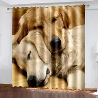 Yiran Furniture 2 Paneler Labrador Golden Retriever Tryckta Gardiner Söta Valpgardiner för Barn Sovrum Vardagsrum Kök Fönsterpersienner Draperier 2x60Wx50H(CM)&Grommet Top