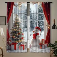 Yiran Furniture 2-delade julgardiner i polyester med 3D-digitaltryck av blommor och kulor - Fönsterdraperier med kanal för stång för vardagsrum och sovrum (W50H130cm)-2pcs&Grommet Top