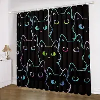 Yiran Furniture 2 st Medeltida Abstrakta Katt Kök Gardiner Våder Rolig Söt Djur Bohemiska Löv Modern Minimalistisk Konst Kontor Kafé Vardagsrum 2x60Wx50H(CM)&Grommet Top