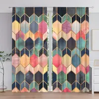 Yiran Furniture Eleganta gardiner med geometriskt tryck Moderna och mångsidiga för vardagsrum och sovrum Lätta att underhålla Hållbara Lämpliga för hela året (W50H130cm)-2pcs&Grommet Top