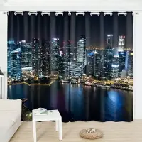 Yiran Furniture 2 paneler Hong Kong City Vacker nattvy Halvmörkläggningsgardin Anpassad Sovrum Vardagsrum Studio Fönsterblinds Gardin 2x60Wx50H(CM)&Grommet Top