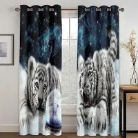Yiran Furniture 3D Digitaltryck Billiga Anpassade Djur Lejon Tiger Två Tunna Fönstergardiner för Vardagsrum Sovrumsinredning 2 Delar Fri Frakt W50H60(CM)x2PCS&Grommet Top
