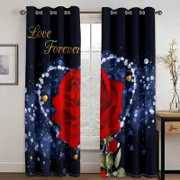 Yiran Furniture Röd Rose Blomma Diamant Guld 3D Design Lyx Tjej Fönster Gardiner för Vardagsrum Sovrum Heminredning 2 Styck Gratis Frakt W50 X H130(CM)X2&Grommet Top