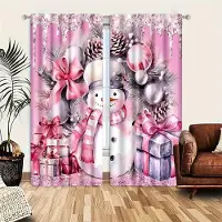 Yiran Furniture 2 st Blå Jul Snölandskap Gardiner, Stångficka JultomtenBil Tryckta Ljusfiltrerande Gardiner För Kök Vardagsrum W50 X H130(CM)X2&Grommet Top