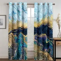 Yiran Furniture 3D Modern Svart Guld Abstrakt Konst Marmor Elegant Design 2 Delar Tunn Skuggning Fönster Draperigardin för Vardagsrum Sovrum Dekor W60xH100(CM)x2pcs&Rod Pocket