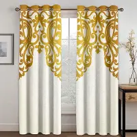Yiran Furniture Lyx Guld Svart Abstrakt Geometrisk Europeisk Barquote 2 st Fönstergardiner För Barn Sovrum Vardagsrum Badrum Kök Dörr W50 X H130(CM)X2&Grommet Top