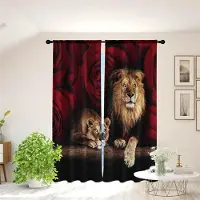 Yiran Furniture Estetiska Lejon Rosa Ros Blomma Djur Gardiner för Barn Sovrum Kontor Kök Vardagsrum Studier Fönsterbehandling Heminredning W50 X H130(CM)X2&Grommet Top