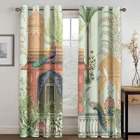 Yiran Furniture Vackra Röda Blommor Djur Påfågel Landskap Skuggardiner 2 Paneler Lyx Vardagsrum Sovrum Heminredning Gardiner 100W130H(CM)40x51in&Grommet Top