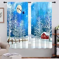Yiran Furniture Tecknad Jultomte Jul Gott Nytt År Fönstergardiner För Barn Sovrum Vardagsrum Badrum Kök Dörr Heminredning 2st W50 X H130(CM)X2&Grommet Top