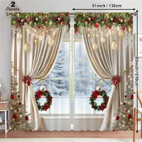Yiran Furniture 2 st Lyxiga Juldekorationsgardiner Festligt Digitaltryck Högtidsdekor Vardagsrum Sovrum Kök Dörr Barnrum W50 X H130(CM)X2&Grommet Top