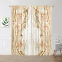 Yiran Furniture Lyxiga Diomand Guld Blomma Blommig Eleganta Gardiner Persienner För Barn Sovrum Vardagsrum Badrum Kicthen Dörr Hall Heminredning W50 X H130(CM)X2&Grommet Top