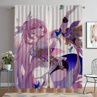 Yiran Furniture Honkai Impact3 Gardiner för Vardagsrum Gardiner för Rum 2 Paneler Halloween Dekoration Heminredning Gardiner Avskärmning Persienner W60xH90cmx2pcs-CL