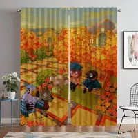 Yiran Furniture Avdelare Animal Crossing Gardiner Barnrumsgardiner för Sovrum Rullgardiner Halloween Dekoration Mörkläggningsgardin för Rum 2 Paneler W60xH90cmx2pcs-CL