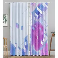 Yiran Furniture 3D Illustration Abstrakt Block Kuber Mörkläggningsfönstergardin för Vardagsrum Sovrum Badrum Kök Dörr Skåp Dekor Krokar W50 X H130(CM)X2&Grommet Top