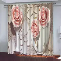 Yiran Furniture 3D Väggspiral Illusion Lyxiga Ljusfiltrerande Gardiner Blomstertema Dekorativa 2 Paneler Tunna Gardiner För Sovrum Vardagsrum 100W160H(CM)40x63in&Grommet Top
