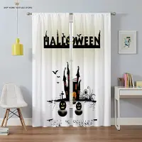 Yiran Furniture Halloween Dekorationsgardiner för Barnrum, Skräckpumpamönster, Söt Tecknad, Högtidsdekoration, Festgåvor, 2 st W50X130H(CM)X2PCS&Rod pocket white