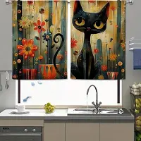 Simple and warm Konstnärlig Kattprint Design Gardin Perfekt För Heminredning Stångficka Fönsterbehandling Designad För Sovrum Kontor Kök VardagsrumOchArbetsrum W60 X H150(CM)X2&Hook